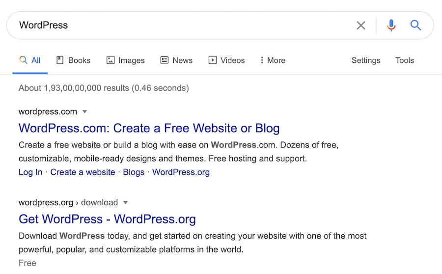 'Wordpress' Search Results On Google